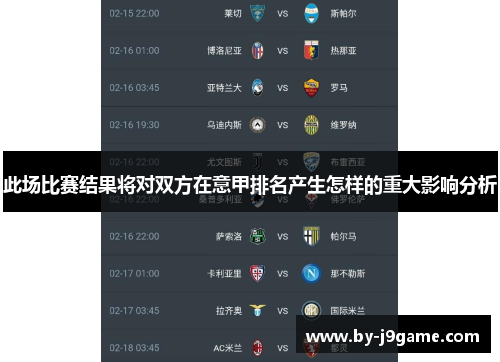 此场比赛结果将对双方在意甲排名产生怎样的重大影响分析 此场比赛结果将对双方在意甲排名产生怎样的重大影响分析